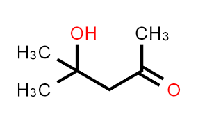 Molekul Diacetone Alcohol 3D berwarna biru muda dengan latar belakang putih